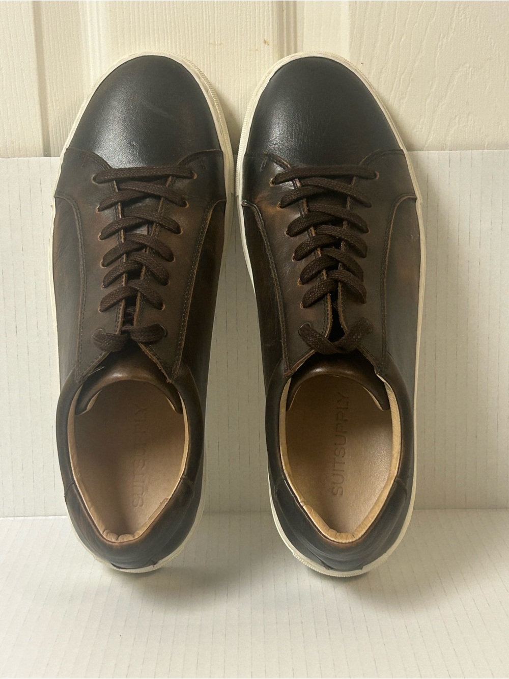 Suitsupply Brown Leather Low-Top Sneakers with White Soles